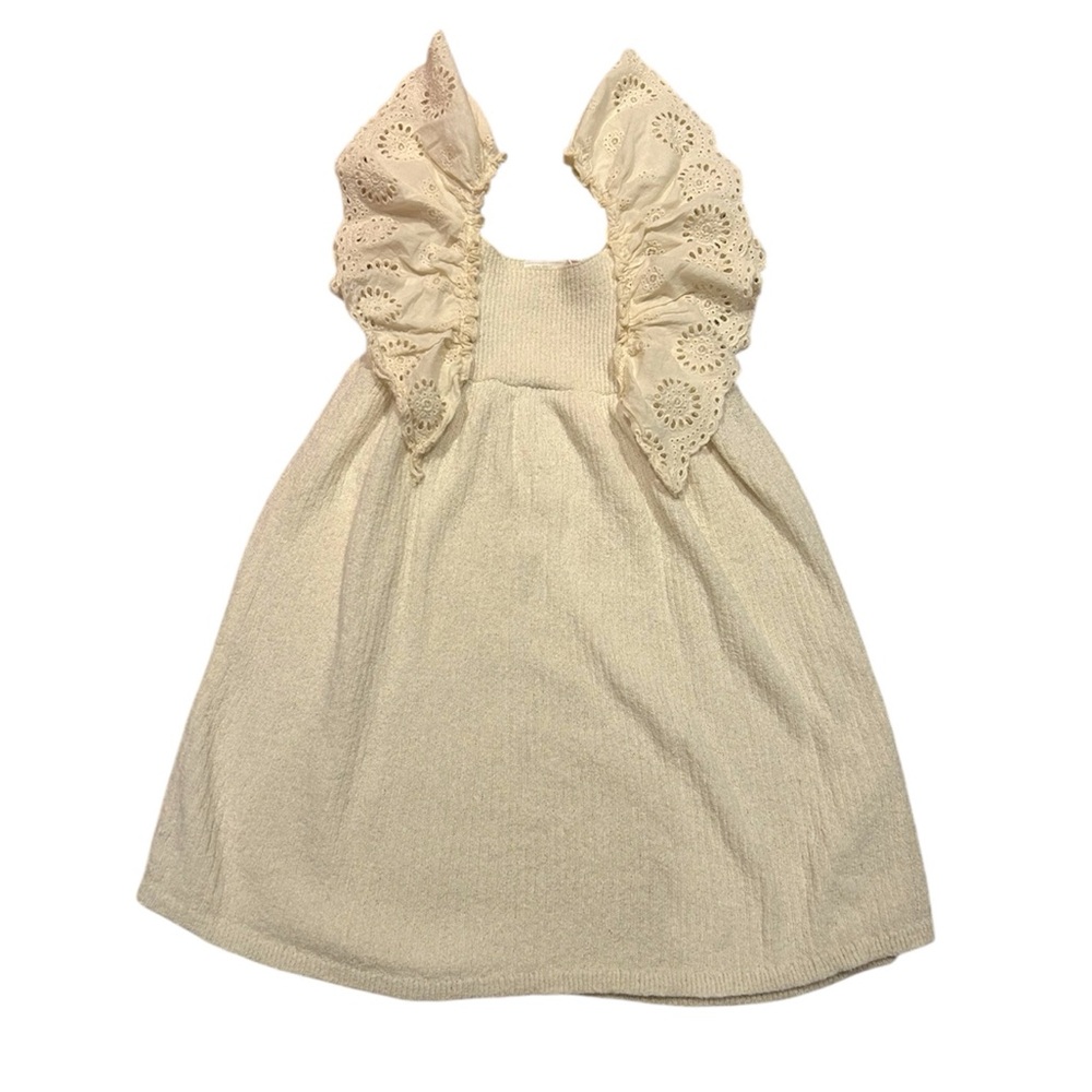 Zara Cream Ruffle Eyelet Shoulder Dress